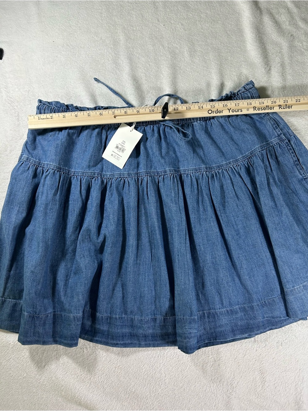 Free Assembly Women's Sz XXL Tiered Blue Denim Drawstring Paperbag Mini Skirt - Picture 5 of 8